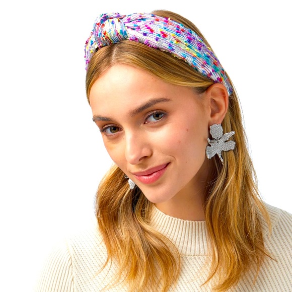 Lele Sadoughi Accessories - LELE SADOUGHI Metallic Confetti Knotted Headband Silver Multicolor